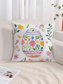 1 件花卉和复活节彩蛋图案靠垫套，现代布艺印花装饰枕套，适用于沙发、客厅家居装饰，无填充物