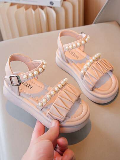 1 Paar bequeme Prinzessin Party Band Schleife Dekor Flache Schnürsandalen mit offenem Zeh, geeignet für den Sommer