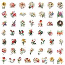 50PCS Retro Flowers Stickers Vinyl Aesthetics Stickers Scrapbooking, Diary, Bumper, Skateboard, Water Bottle, Cartoon, Hard Hat, Car Stickers And Decals