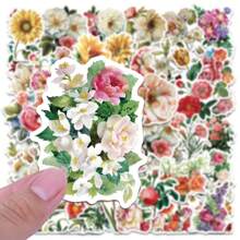 50PCS Retro Flowers Stickers Vinyl Aesthetics Stickers Scrapbooking, Diary, Bumper, Skateboard, Water Bottle, Cartoon, Hard Hat, Car Stickers And Decals