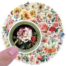 50PCS Retro Flowers Stickers Vinyl Aesthetics Stickers Scrapbooking, Diary, Bumper, Skateboard, Water Bottle, Cartoon, Hard Hat, Car Stickers And Decals