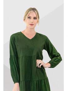 Miss Lavish London Long Sleeve V-Neck Summer Dresses For Women 2024 Casual Elegant Sundress With Pockets, Stylish Tennis Dress, Perfect For Work Or Events, Boho Dress, Fall Wedding Dresses, BLUE-2XL - Sacramento Green - View 2
