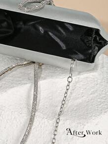 Women's Elegant Satin Box-Shaped Clutch Bag, Shiny Luxury Rhinestone Handbag Suitable For Ball, Birthday Party, Banquet, Wedding, With Chain Included