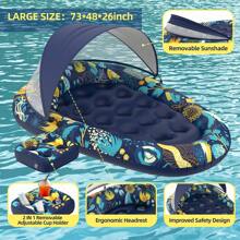 Sunikko X 3-In-1 Pool Floats Lounge, Inflatable Pool Floats For Adults With Canopy And Cup Holder - Blue - View 4