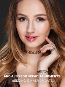 Xiacheng 1/3 Piece Tattoo Necklace Set: Necklace, Bracelet, Ring - Blending 90s Necklace Style And 2000s Y2K Retro Fashion - Adult Elastic Tattoo Style Jewelry Accessories - Black - View 6