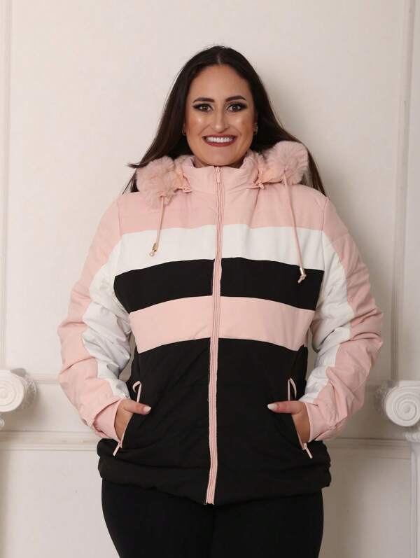 JAQUETA CASACO  GOMINHO PUFFER FEMININO PLUS SIZE PELUCIADO COM CAPUZ REMOVIVEL CURVE IMPERMEAVEL