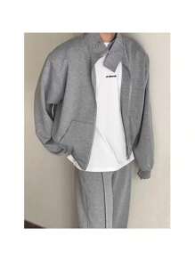 2025 Men's Loose Fit Shoulder Padded Stand Collar Sweatshirt Two-Piece Set