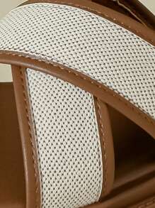 女士厚底单带搭扣凉鞋，撞色纽扣装饰，波西米亚风格，复古编织露趾，舒适厚底，适合海滩，2026春夏/秋季，棕色运动休闲交叉罗马凉鞋，加大码41-43 - 棕色 - 查看 7