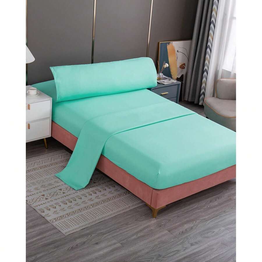 STARLEY-3 Piece Summer Plain Sheet Set, Soft, 3 Pieces, 100% Polyester, Includes Pillowcase + Flat Sheet + Fitted Sheet, 90cm To 150cm - 綠色 - 查看 1