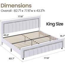 Twin/ Full/ Queen Bed Frame With Headboard, Velvet Upholstered  Bed Frame With Vertical Channel Tufted Headboard And Footboard, Soft Bed Frame With Diamond Headboard, No Box Spring Needed, Easy Assembly, Pink/ White/ Black, Twin/ Full/ Queen * Bed Frame Queen Queen Bed Frame Bed Frame Full Full Size Bed Frame King Size Bed Frame Twin Bed Frame Room Decor Home Decor Christmas Decor Bedroom Decor Valentine Day Decor Storage Living Room Decor Furniture House Decor - 白色 - 查看 10