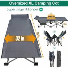 Oversized XXL Folding Camping Cot With 2-Sided Mattress, Portable Folding Cots For Adults,  32'' Wide XXL Folding Cot Bed For Sleeping,Tent Cot, Supports 900 Lbs