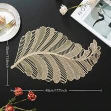 5pcs Gold Rectangular Placemats & Table Runners Set, Laser Cut Hollow Decor For Party & Holiday, Washable - Leaf Placemat Table Runner Set Of 5 - View 4