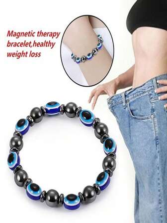 1pc Elastic Blue Evil Eye Charm Bracelet, Suitable For Daily Wear
