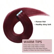 16-26inch  #99 Burgundy Red Hair Remy Human Hair Extension Straight Thick Tape In Black Hair Extensions Seamless Skin Weft Tape Hair Extensions For Women (20pcs/Package  50g) - S99JA - 查看 2
