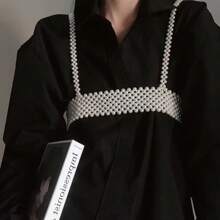 1 件仿珍珠腰链简约时尚珍珠吊带可爱女孩风格服装 - 白色 - 查看 1