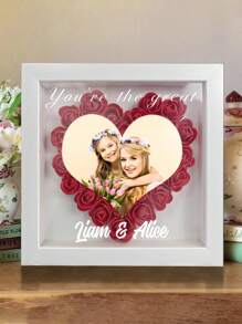 1pc Customized Photo Heart-Shaped Rose Dried Flower Shadow Box, Personalized Customize Flower Shadow Box With Photo And Name, Diy Detachable Rose Dried Flower Shadow Box Frame, Wedding Couple Romantic Gift, Heart-Shaped Rose Frame Decoration - Multicolor - View 11