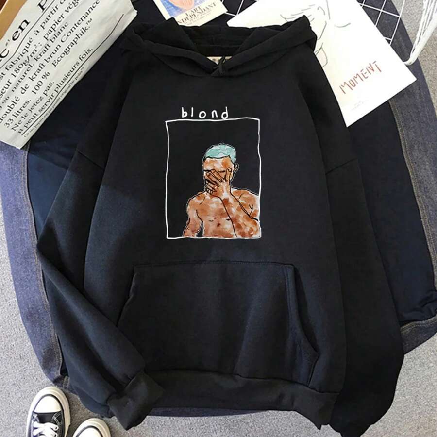 Frank O-Ocean Blond Print Hoodie Anime Graphic Sweatshirt Men Handsome Hoody Oversized Streetwear Cothing Autumn Casual Pullover - 黑色 - 查看 1