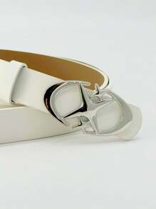 Simple And Casual Oval Metal Star Buckle Belt, Ideal For Jeans, Both For Men And Women, Punk Hip-Hop Classic Y2k, Unisex Solid Color - trắng - Xem 2