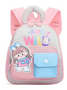 New Cute Cartoon Pattern Print Color Block Nylon Backpack, Versatile Large Capacity Zipper Closure Outdoor Travel Vacation Backpacks, Lightweight Casual Multi-Pocket Campus Bookbag For Elementary Students Backpack, Backpack, School Backpack, Rucksack, School Bag, Bookbag, Bag, Dinosaur Bag Perfect For School Pink Mini Backpack - Pink - View 12