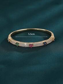 1 pezzo Braccialetto elegante e colorato con fiore a quattro petali e zirconi cubici, gioiello di moda per uso quotidiano, ideale per l'eleganza di tutti i giorni e il glamour delle feste, scelta regalo perfetta per le donne