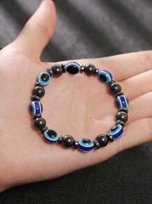 1pc Elastic Blue Evil Eye Charm Bracelet, Suitable For Daily Wear - Blue - View 9