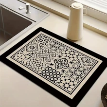 1pc Vintage Brick Pattern Coffee Machine Mat - Heat Resistant, Absorbent Kitchen Counter Drying Pad With Geometric Design, Made Of Diatomaceous Earth, Suitable For Tableware, Cups And Espresso Machines, Kitchen Counter Coffee Mat - Black and White - View 2