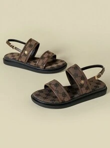 女士厚底绑带凉鞋,波西米亚碎花设计,露趾,舒适厚底,坡跟,适合海滩、夏季、春秋季穿着,可搭配连衣裙,休闲百搭,尺码41-43。 - 咖啡棕 - 查看 4