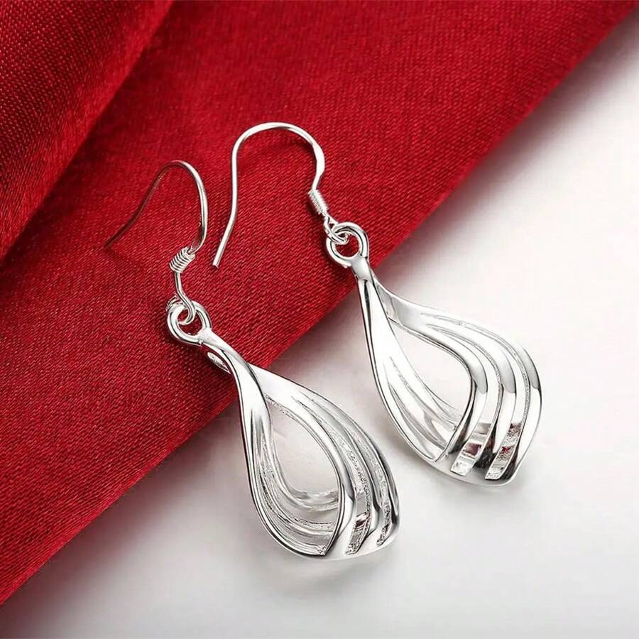 925 Sterling Silver Plated Multilayer Torsion Earrings For Women Charm Wedding Party Fashion Jewelry