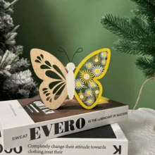 1pc Easter Wooden Craft, Butterfly Hollow Decor, Scandinavian Home Office Decor, Wooden Ornament For Easter, Unique Wooden Gift, Decorative Accent For Living Room, Rustic Home Decoration