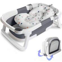 Portable Foldable Baby Bath Tub With Temperature Indicator And Cushion Bath Pad Grey - Grey - View 8