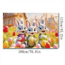 1st Paashaas Achtergrond Met Tulpen Horizontale Banner, Fotografie Vakantie Feestdecoratie, Multi-Size, Polyester