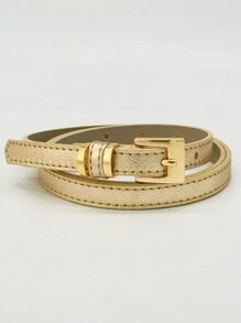 cinto de couro legitimo feminino fivela quadrado dourado - Dourado - Visão 1