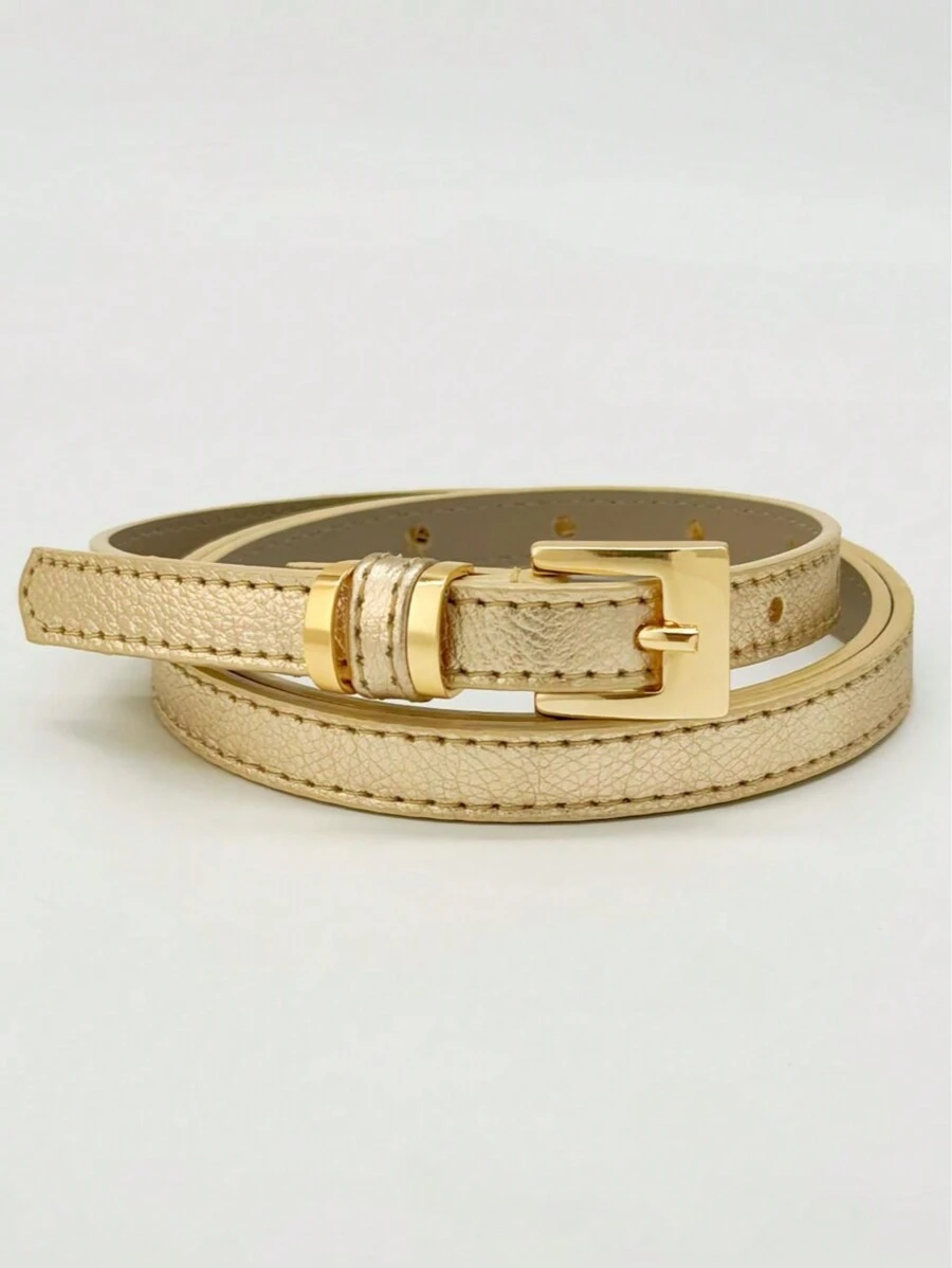 cinto de couro legitimo feminino fivela quadrado dourado - Dourado - Visão 1