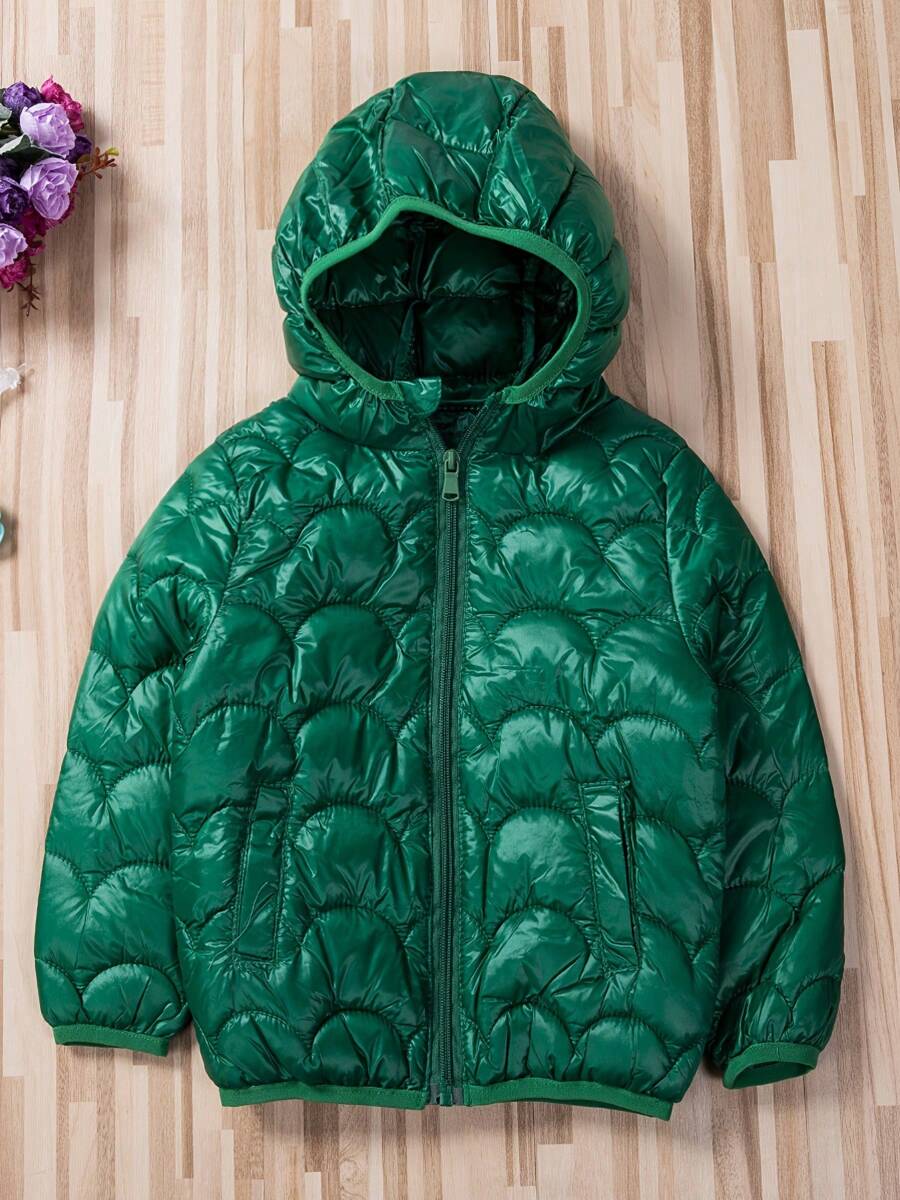 Kids Winter Unisex Coat, Solid Color Hooded Long Sleeves Zipper Open Down Jacket With Pockets For Little Girls, Boys, 2-7 Years