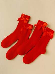 1/4 pares/set Calcetines con volantes de tripulación de color blanco liso, cómodos, con diseño de encaje y ribete para mujeres