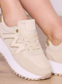 Women Casual Sneakers, Simple & Fashionable For Daily Wear - Beige - View 3