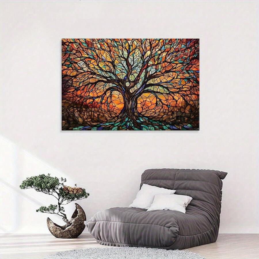 Extra Large Tree Of Life Canvas Wall Art - Wooden Frame Canvas Painting 1 Piece (3) Thickness 2.25cm / 0.9inch , Home Gift Decoration, Room Decoration Aesthetics, Wall Decoration Art, Perfect Gift, Autumn Winter Wall Decoration, Living Room Decoration, Bedroom Decoration, Kitchen Decoration, Entrance Decoration, Bathroom Decoration, Direct Wall Painting, High-Quality Wall Painting Poster - Multicolor - View 1