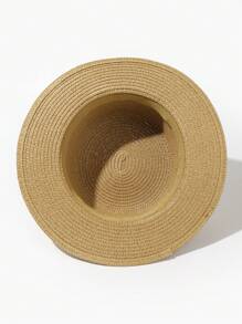 1 件男女通用短檐太阳帽，平顶草编沙滩帽 - 卡其色 - 查看 2