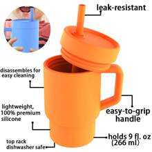 Cốc uống nước bằng silicon 266ml (9oz) có tay cầm, chống tràn, tiện lợi và dễ vệ sinh cho bé. - Nhiều màu - Xem 6