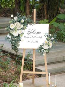 2Pcs Artificial Peony Flower Swag, Wedding Arch Floral Garland With Eucalyptus Leaves Silk Floral Swag For Wall Home Entryway Outdoor Ceremony Party Reception Entrance Welcome Easel Door Decor - White - View 4