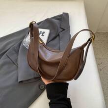 Large Capacity Versatile Fashionable Casual Niche Design Simple Solid Color Zipper Shoulder Crossbody Saddle Bag, Commute Dumpling Bag - Brown - View 11