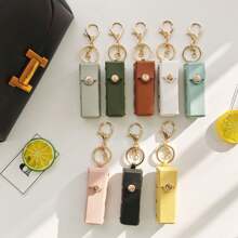 1pc Solid Color Cute Street Style Zinc Alloy Keychain, PU Leather Lip Gloss Bag Charm Accessory, Multi Colors Backpack For School Car Accessories Goth Y2k - Multicolor - View 2