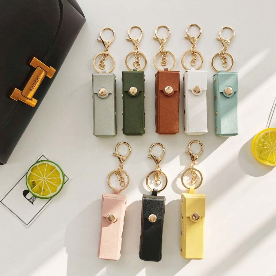1pc Solid Color Cute Street Style Zinc Alloy Keychain, PU Leather Lip Gloss Bag Charm Accessory, Multi Colors Backpack For School Car Accessories Goth Y2k