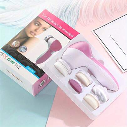 Cepillo de limpieza facial eléctrico 5 en 1, instrumento de belleza, masajeador facial, limpiador de poros con cinco cabezales de cepillo, cepillo de limpieza facial de cuidado de la belleza - Limpieza profunda (Baterías no incluidas), regalo del Día de San Valentín