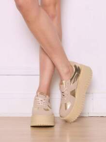 女士休闲鞋，简约时尚，适合日常穿着 - 金色 - 查看 2