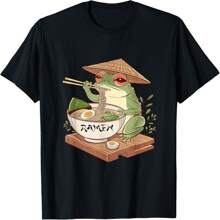 Aesthetic Frog Eating Ramen Kawaii Japanese Art Anime Lovers T-Shirt - Black - View 1