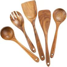 Utensilios de cocina de madera de alta gama, espátulas y cucharas resistentes al calor, adecuados para sartenes antiadherentes y cucharas y tenedores para ensalada