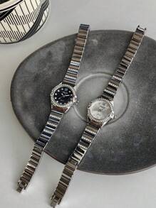 GUQI Marka 1 szt. Elegancki damski zegarek kwarcowy z diamentami, modny srebrny zegarek na bransoletce z kryształkami jako prezent dla uczniów wracających do szkoły, codzienne dopasowanie - one-size - Zobacz 7