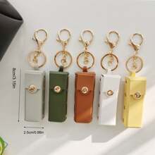 1pc Solid Color Cute Street Style Zinc Alloy Keychain, PU Leather Lip Gloss Bag Charm Accessory, Multi Colors Backpack For School Car Accessories Goth Y2k - Multicolor - View 3