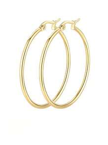 1 Pair Stainless Steel Classic Earrings, Oversized Hoop Earrings, Titanium Steel Round Circle Earrings, Silver & Gold Color Jewelry For Women